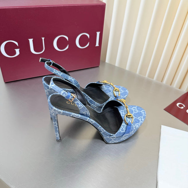 GUCCI 26S SLINGBACK PUMP 105 MM IN BLUE DENIM