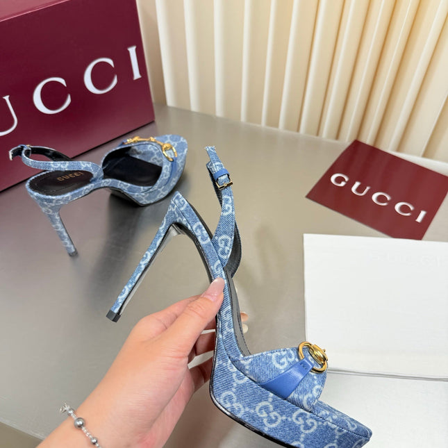 GUCCI 26S SLINGBACK PUMP 105 MM IN BLUE DENIM