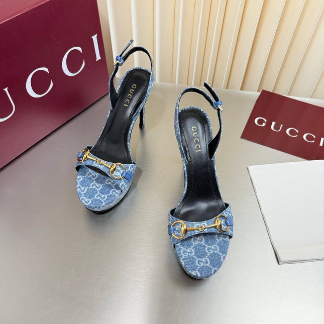 GUCCI 26S SLINGBACK PUMP 105 MM IN BLUE DENIM