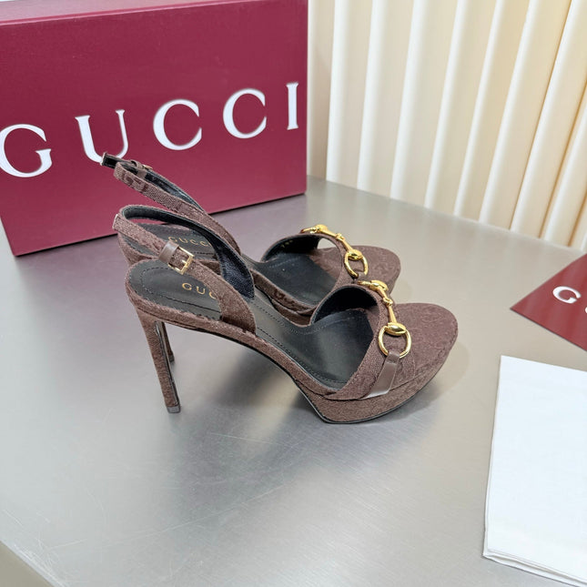 GUCCI 26S SLINGBACK PUMP 105 MM IN DARK BROWN GG CANVAS