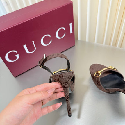 GUCCI 26S SLINGBACK PUMP 105 MM IN DARK BROWN GG CANVAS