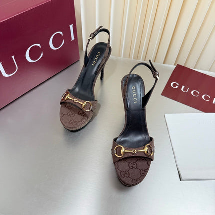 GUCCI 26S SLINGBACK PUMP 105 MM IN DARK BROWN GG CANVAS