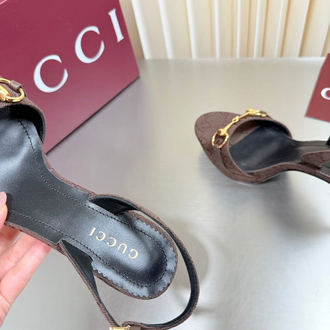 GUCCI 26S SLINGBACK PUMP 105 MM IN DARK BROWN GG CANVAS