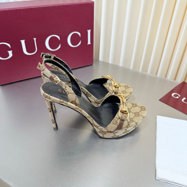 GUCCI 26S SLINGBACK PUMP 105 MM IN BEIGE GG CANVAS