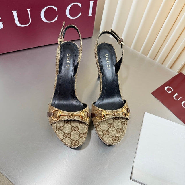 GUCCI 26S SLINGBACK PUMP 105 MM IN BEIGE GG CANVAS