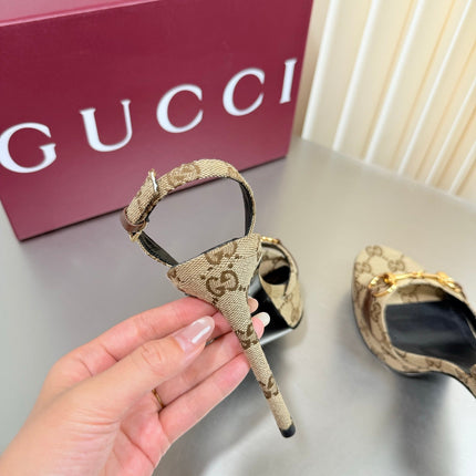 GUCCI 26S SLINGBACK PUMP 105 MM IN BEIGE GG CANVAS