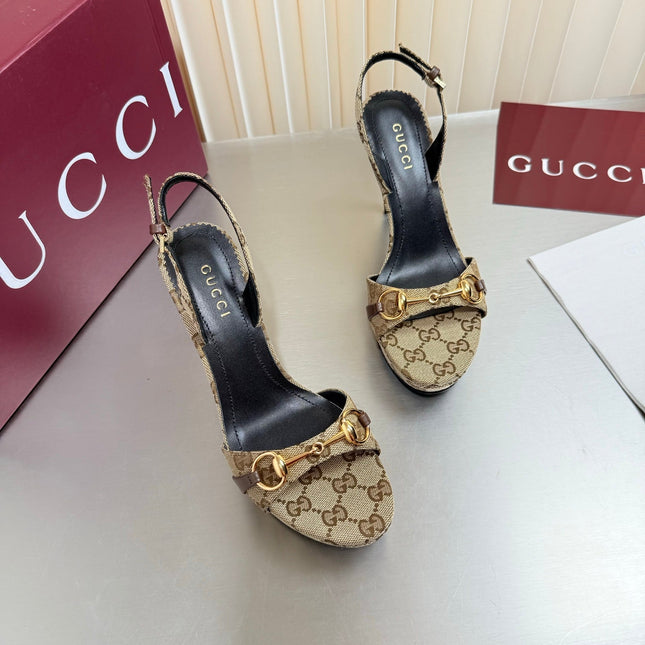 GUCCI 26S SLINGBACK PUMP 105 MM IN BEIGE GG CANVAS