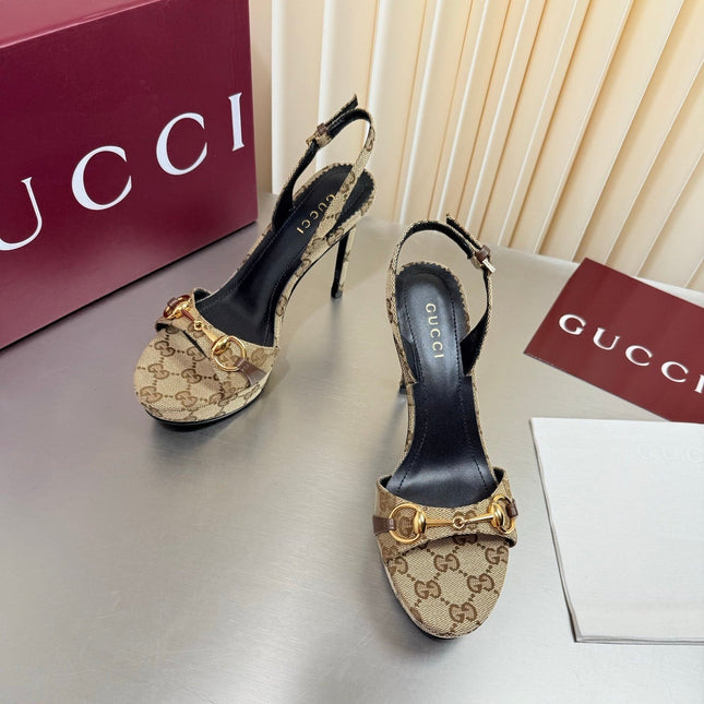 GUCCI 26S SLINGBACK PUMP 105 MM IN BEIGE GG CANVAS