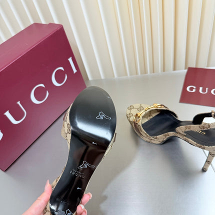 GUCCI 26S SLINGBACK PUMP 105 MM IN BEIGE GG CANVAS