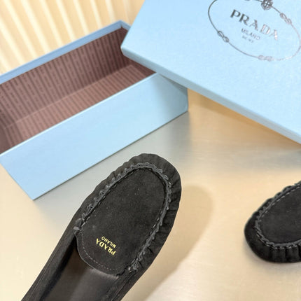 PRADA 26S CLASSIC LOAFERS IN BLACK SUEDE