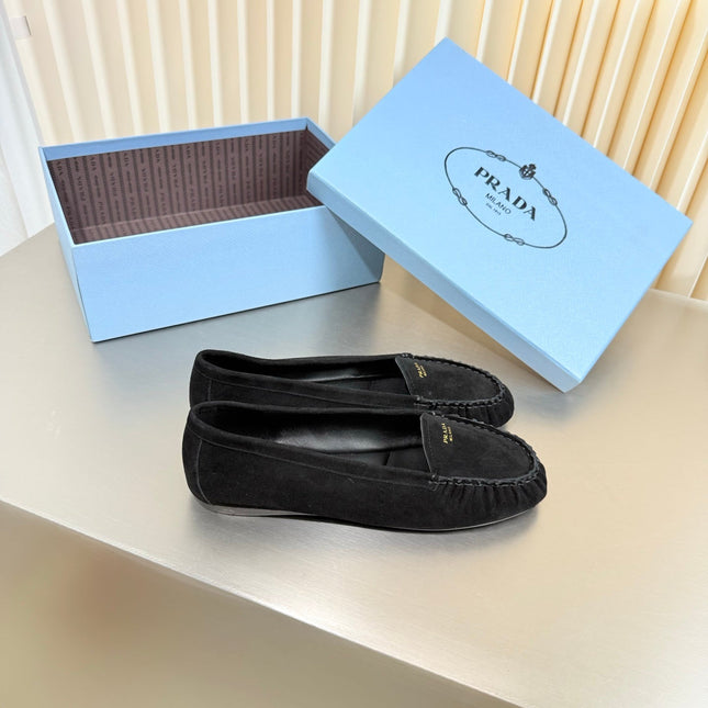PRADA 26S CLASSIC LOAFERS IN BLACK SUEDE