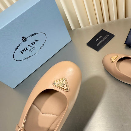 PRADA 26S MARY JANE FLATS IN BEIGE CALFSKIN