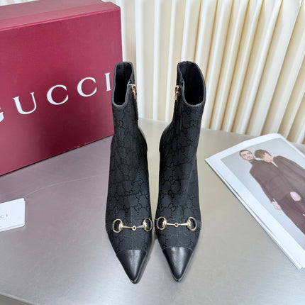 GUCCI 26S HORSEBIT BOOTS 105 MM IN BLACK LEATHER AND CANVAS
