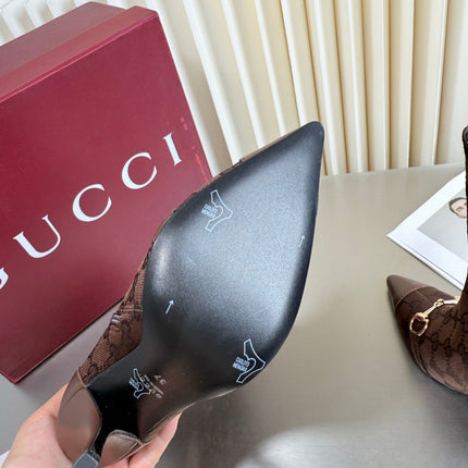 GUCCI 26S HORSEBIT BOOTS 105 MM IN DARK BROWN LEATHER AND CANVAS