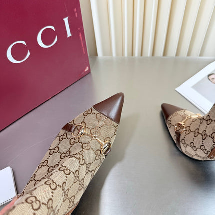 GUCCI 26S HORSEBIT BOOTS 105 MM IN BROWN LEATHER AND BEIGE CANVAS