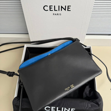 CELINE 25S TRIO FLAP 22MM IN BLACK SMOOTH LAMBSKIN GOLD HARDWARE