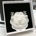 CHANEL 26S DOUBLE C LOGO PAVE CRYSTAL DROP EARRINGS WITH PEARL IN SILVER METAL 6333327