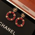 CHANEL 26S DOUBLE C LOGO ROUND DROP EARRINGS WITH RED ENAMEL IN GOLD METAL 6310832