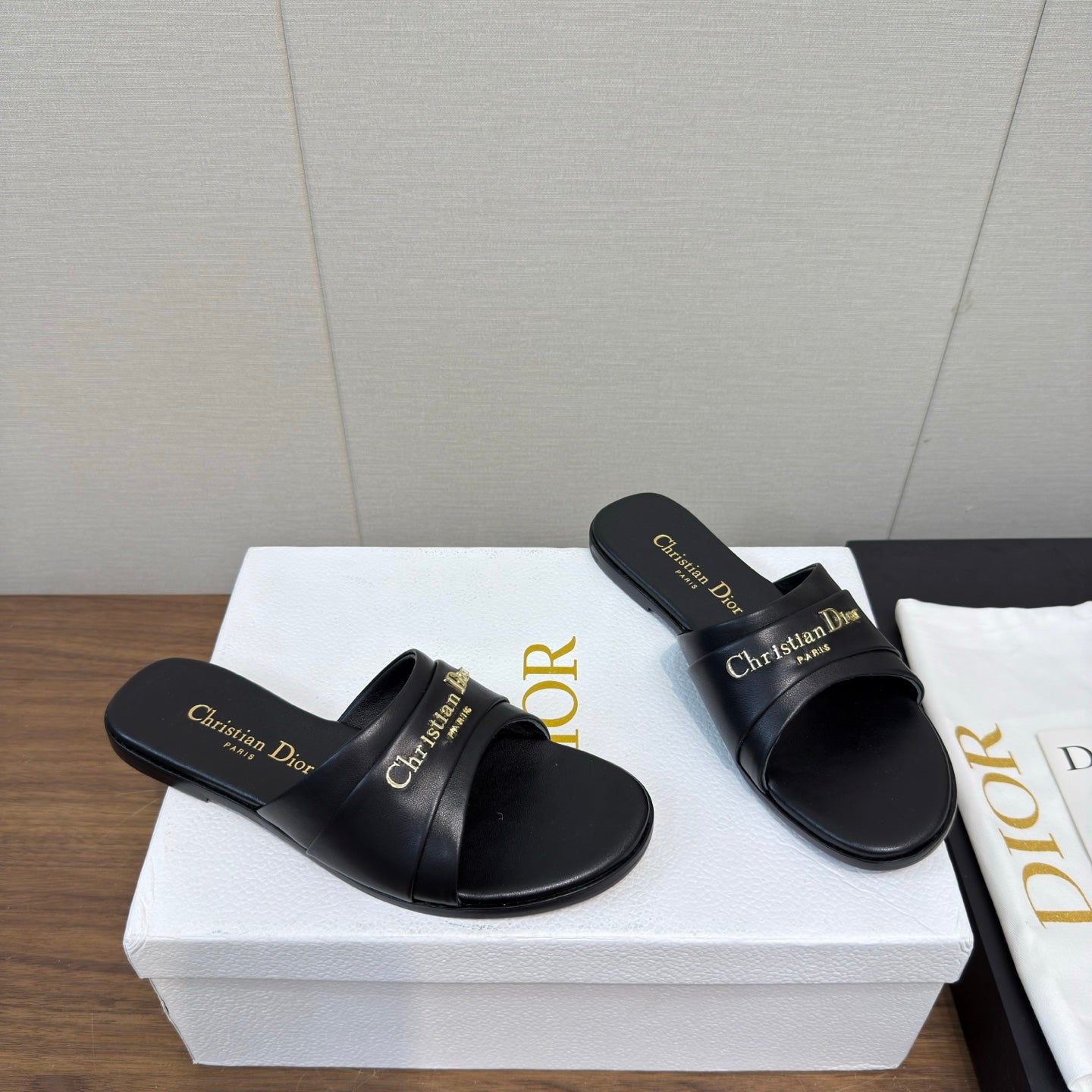 DIOR SANDAL 25S IN BLACK LAMBSKIN WITH GOLD HARDWARE