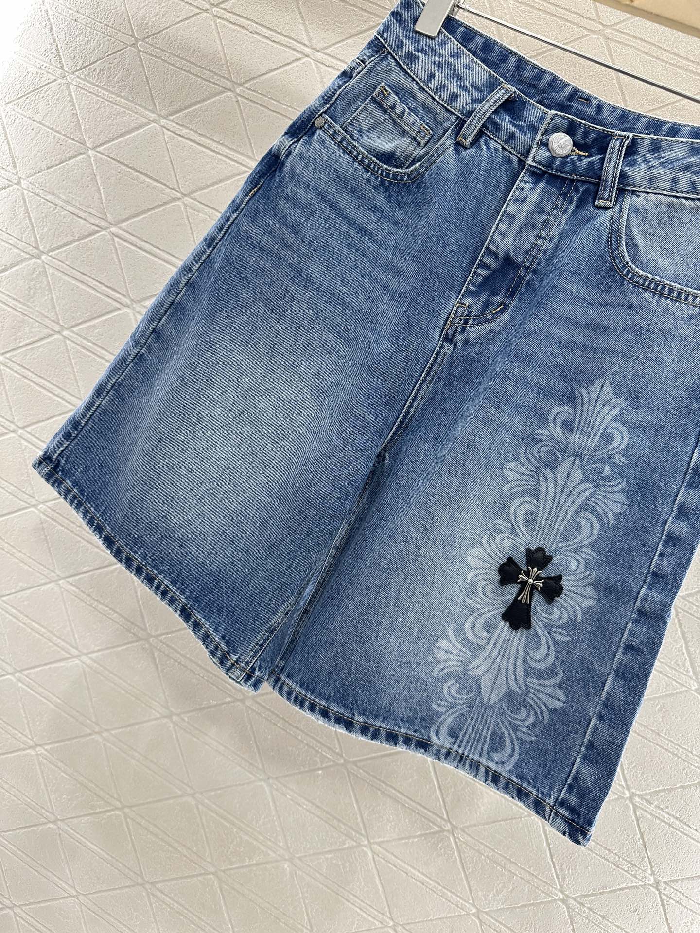 CHROME HEARTS HIGH-WAIST LASER-CUT DENIM PANTS
