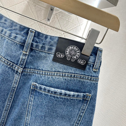 CHROME HEARTS HIGH-WAIST LASER-CUT DENIM PANTS