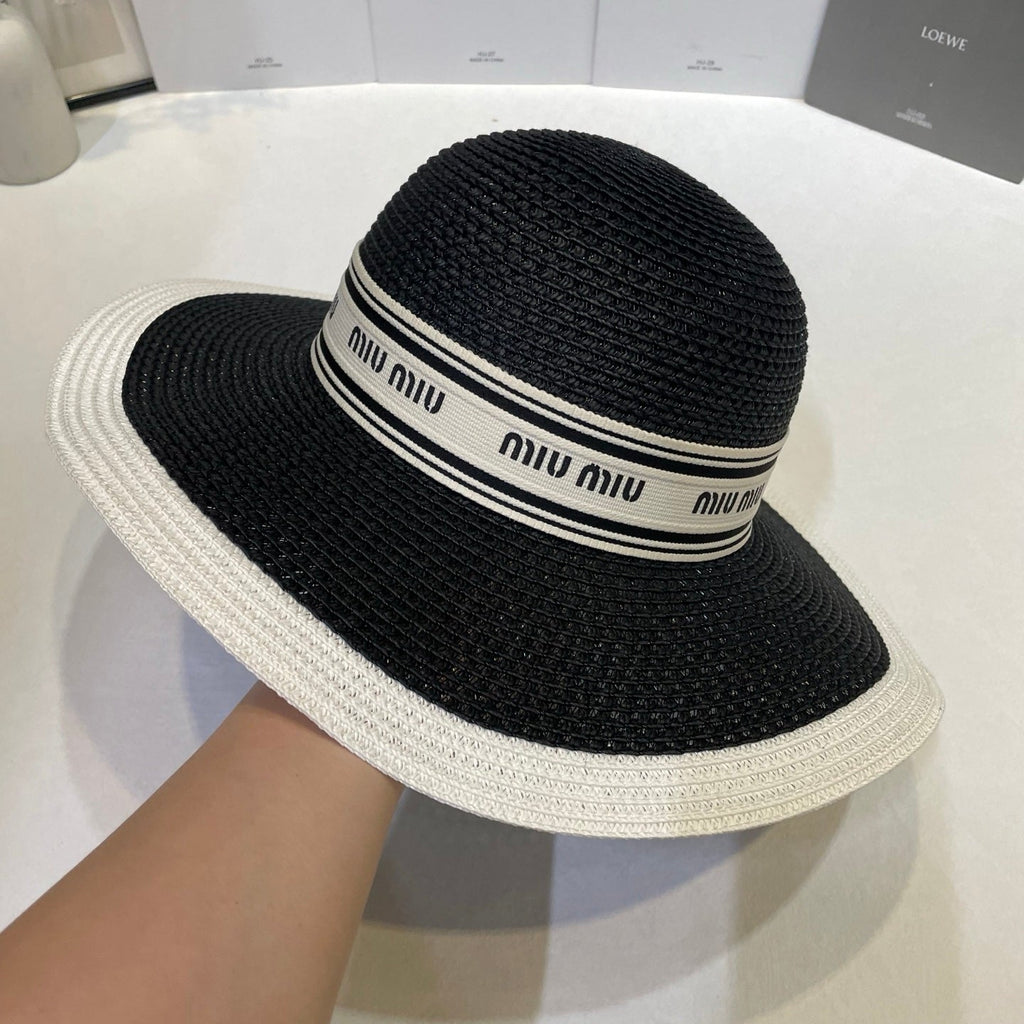 MIUMIU 26S WIDE-BRIM STRAW HAT IN BLACK 343683