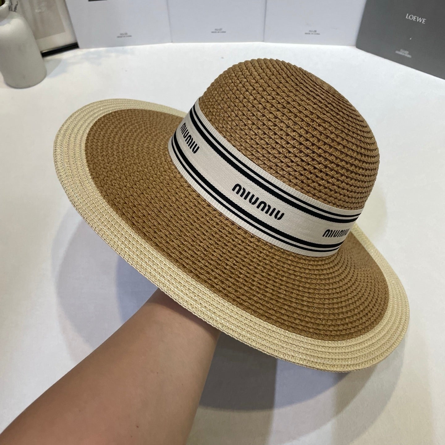 MIUMIU 26S WIDE-BRIM STRAW HAT IN BROWN 343683