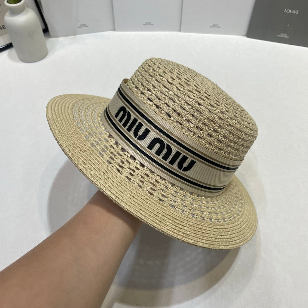 MIUMIU 26S STRAW BOATER HAT IN BEIGE 343687
