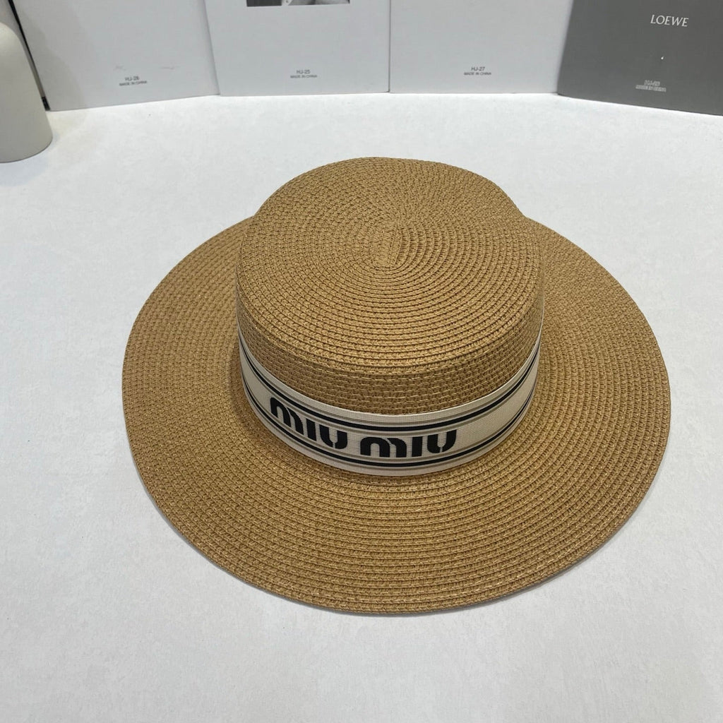 MIUMIU 26S STRAW BOATER HAT IN BROWN 343685
