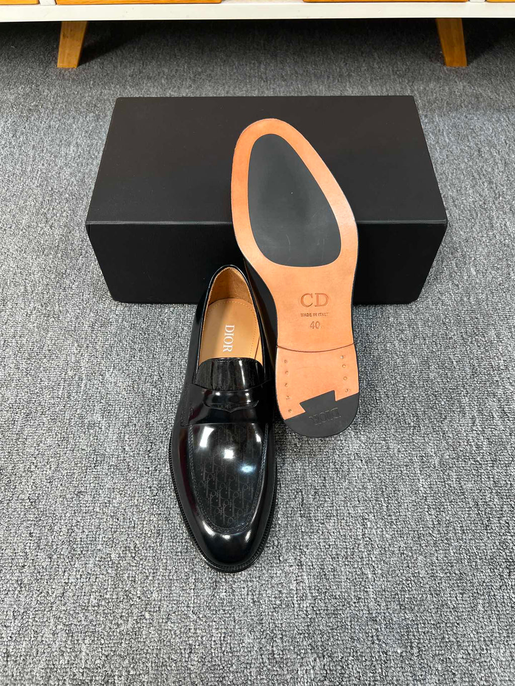 CD GRANVILLE LOAFER  GLOSSY BLACK MONOGRAM LAMBSKIN