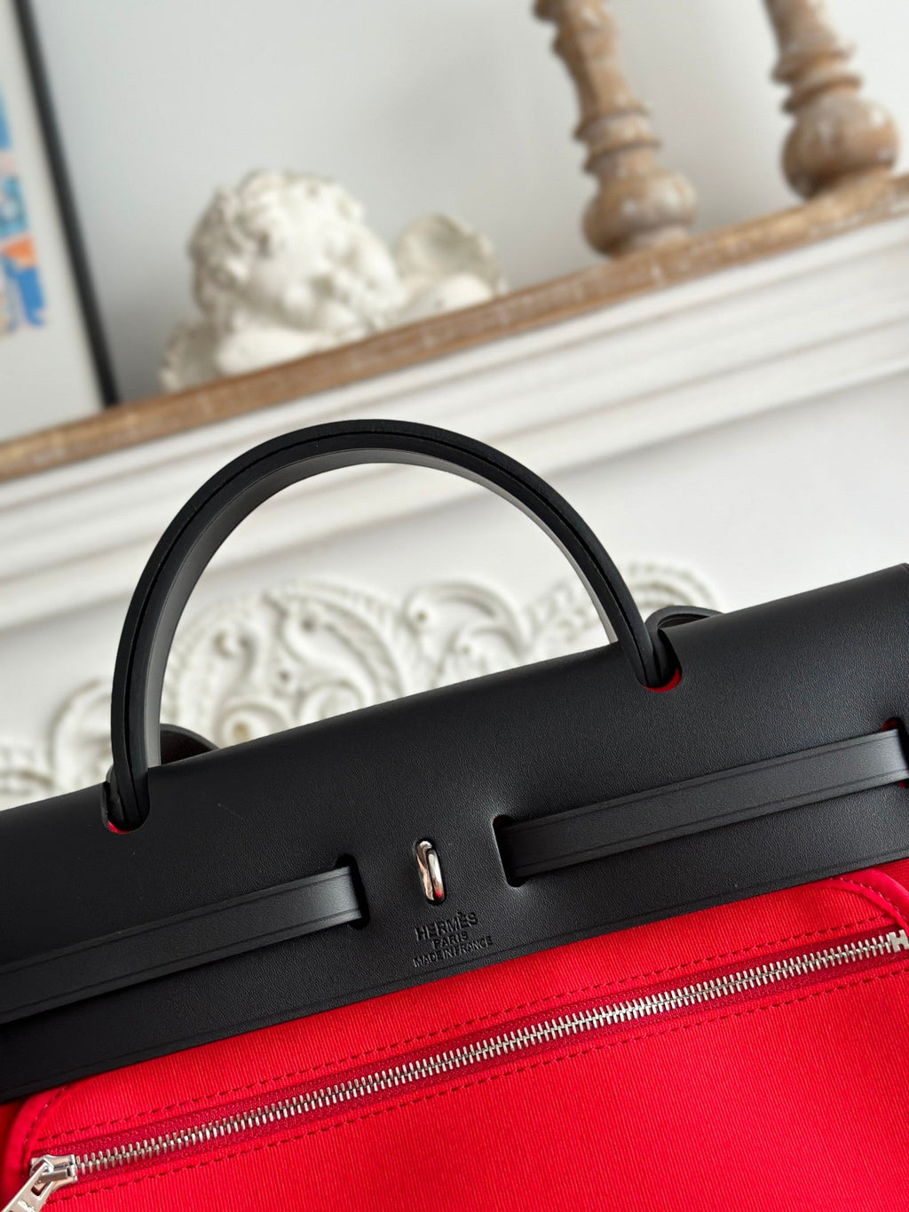 ZIP CABINE 31 BAG IN CLASSIC RED CANVAS AND BLACK CALFSKIN