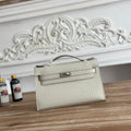 HM 25S KELLY MINI 22 CM IN CREAM WHITE LAMBSKIN WITH CROCODILE EMBOSSING AND SILVER HARDWARE