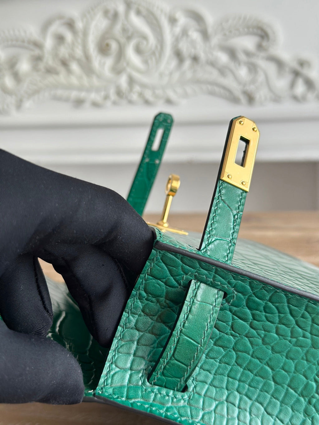 HM 26S KELLY MINI 22CM IN DARK GREEN CROC EMBOSSED CALFSKIN GOLD KELLY BUCKLE
