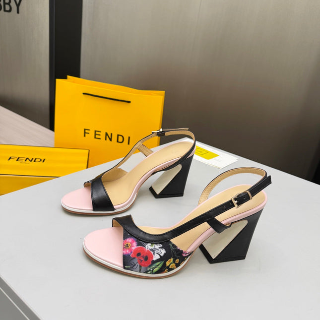 FENDI 26S SLINGBACK SANDALS IN BLACK CALFSKIN AND CANVAS