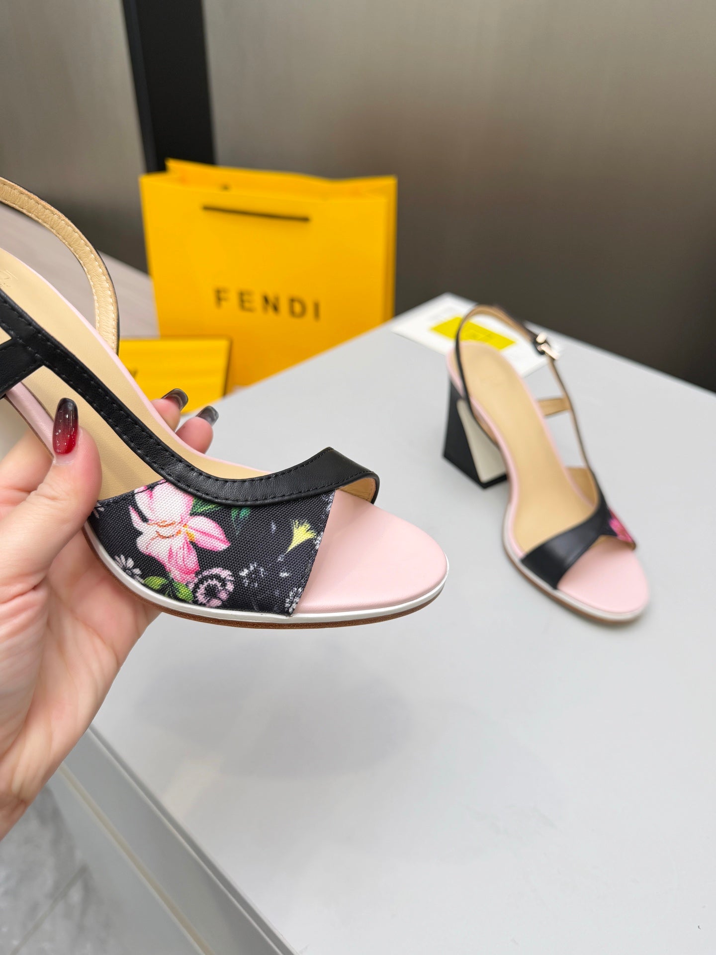 FENDI 26S SLINGBACK SANDALS IN BLACK CALFSKIN AND CANVAS