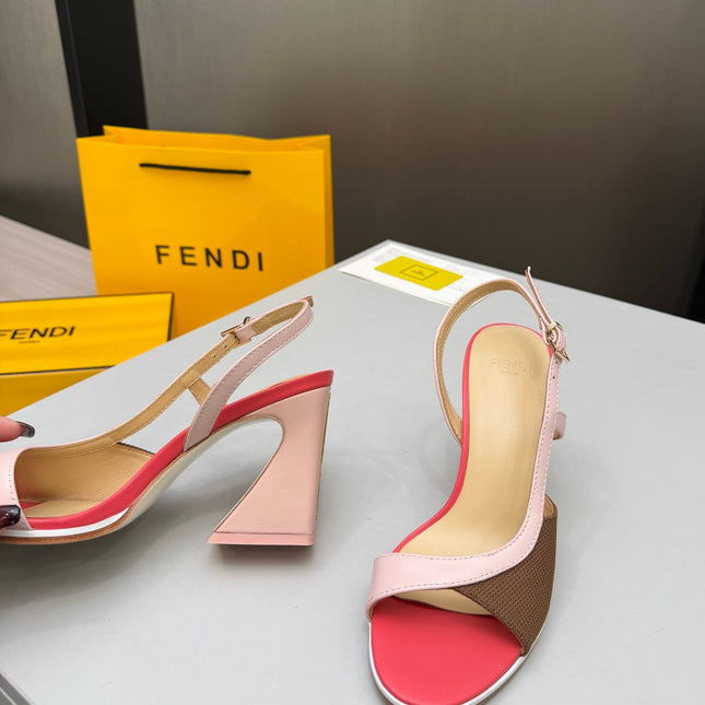 FENDI 26S SLINGBACK SANDALS IN LIGHT PINK CALFSKIN AND BROWN CANVAS