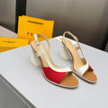 FENDI 26S SLINGBACK SANDALS IN WHITE CALFSKIN AND RED CANVAS