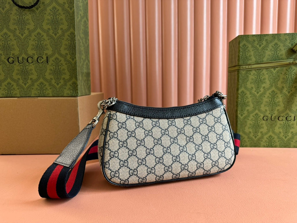OPHIDIA SHOULDER BAG 25 IN GREY EBONY CANVAS AND BLACK LAMBSKIN SILVER HARDWARE