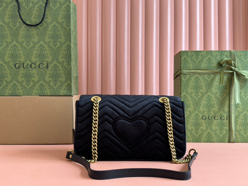 GUCCI 26S GG MARMONT MATELASSE 26 IN BLACK VELVET