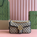 MARMONT MEDIUM SHOULDER BAG 26 IN BEIGE AND BROWN GG CANVAS BLACK CALFSKIN GOLD HARDWARE