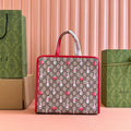 CHILDREN'S PRINTED RABBIT TOTE BAG 28.5 IN BEIGE AND DARK BROWN GG CANVAS RED TRIM