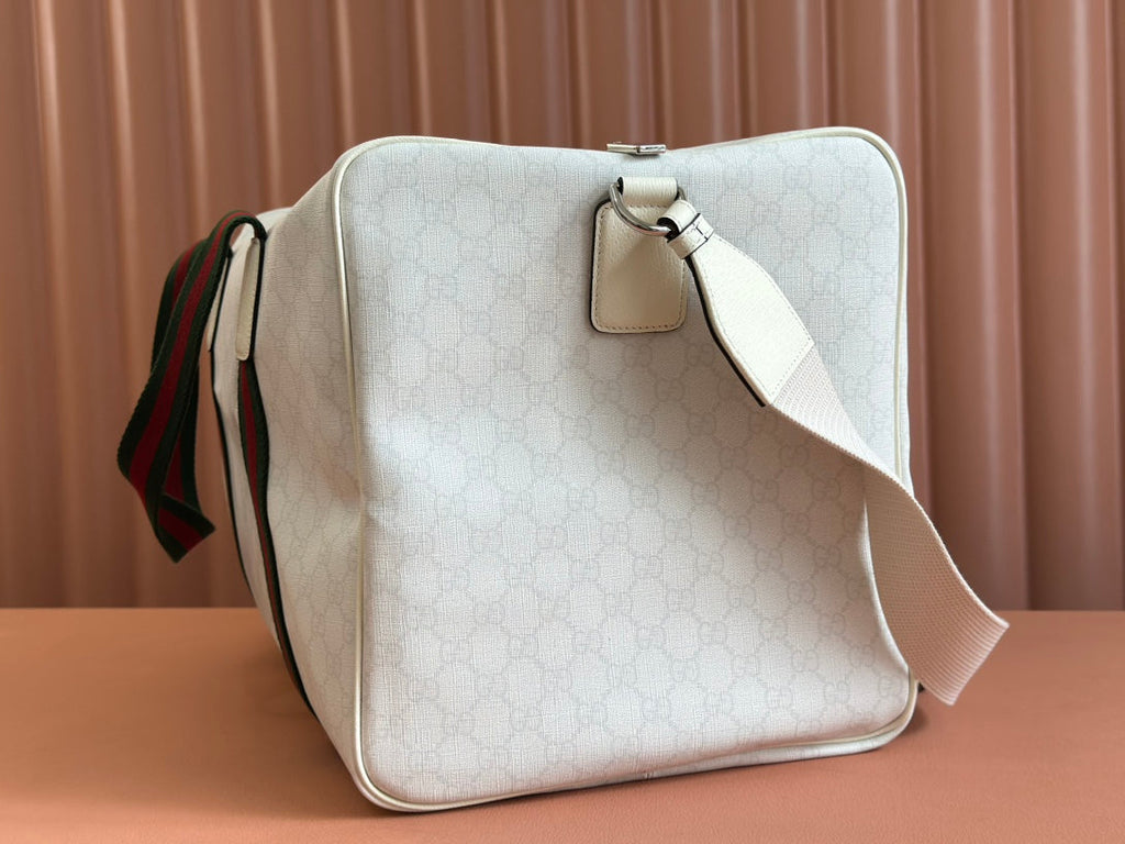 MEDIUM DUFFLE BAG WITH WEB 47 IN WHITE SOFT GG CALFSKIN