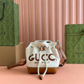 SMALL DRAWSTRING SHOULDER BAG 21 IN WHITE CANVAS BROWN CALFSKIN