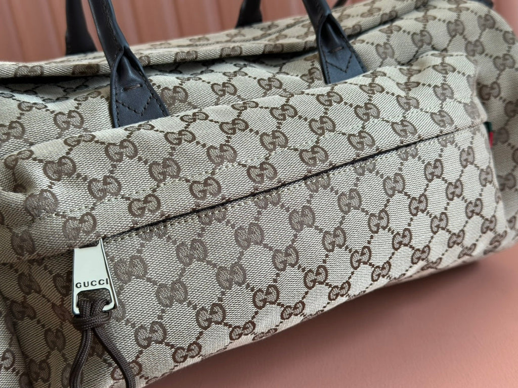GG SMALL DUFFLE BAG 42 IN BEIGE AND DARK BROWN GG CANVAS