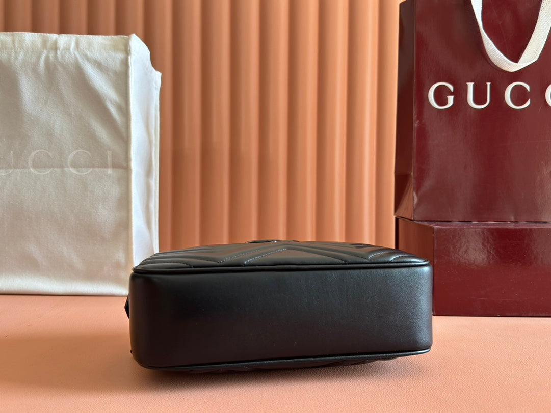 GG Marmont Small 24 in Black Calfskin and Hardware
