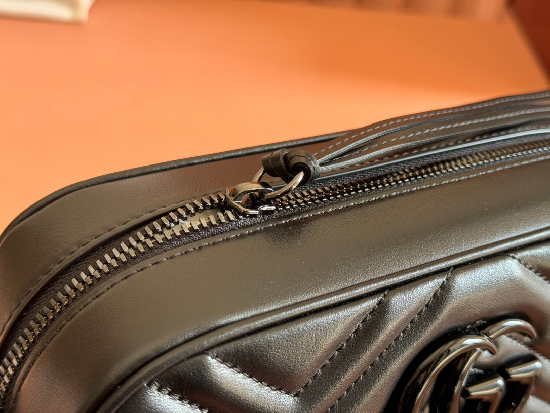 GG Marmont Small 24 in Black Calfskin and Hardware