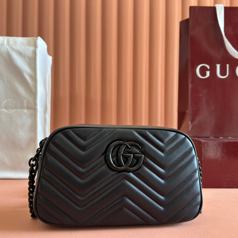 GG Marmont Small 24 in Black Calfskin and Hardware