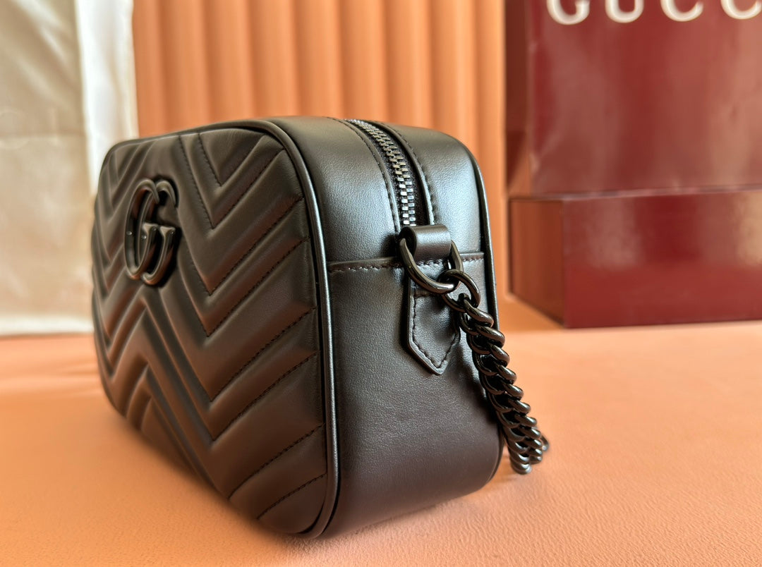 GG Marmont Small 24 in Black Calfskin and Hardware