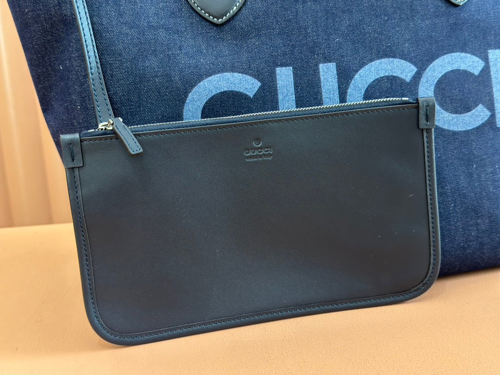 LARGE TOTISSIMA REVERSIBLE TOTE 30.5 IN DARK BLUE DENIM ONE SIDE BEIGE AND BLUE CALFSKIN ON THE OTHER