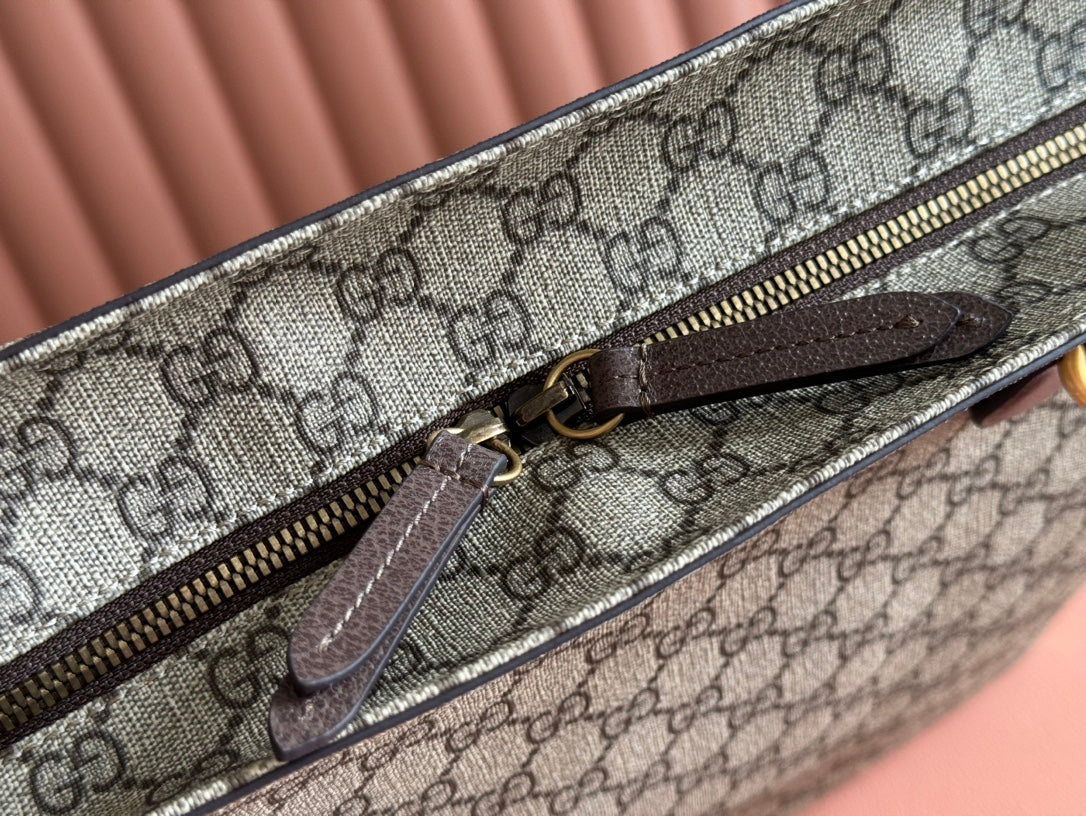 SUPREME MEDIUM TOTE BAG 38 IN BEIGE AND BROWN GG COATED FABRIC BROWN CALFSKIN
